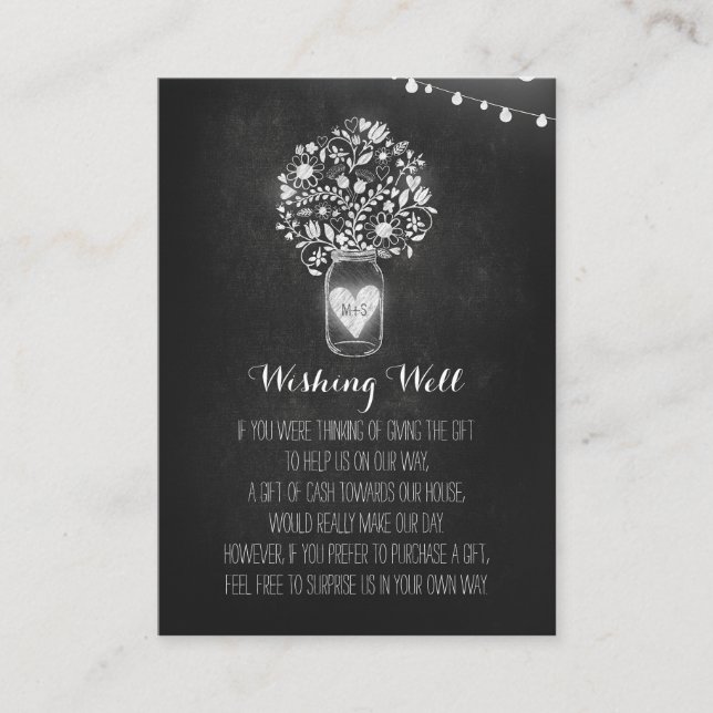 Carte D'accompagnement Wishing well Floral Rustic Mason Jar Chalk (Devant)