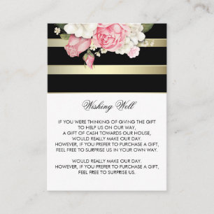 Carte D'accompagnement Wishing well Floral Stripes Or Noir et Blanc