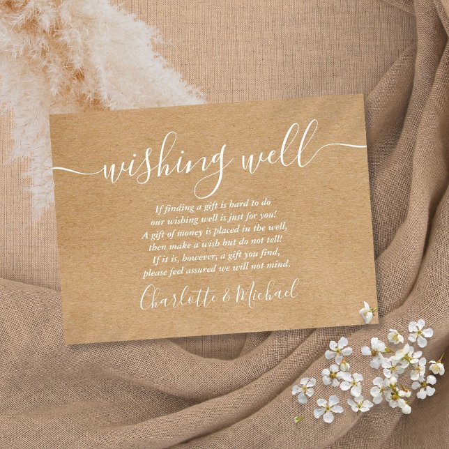 Carte D'accompagnement Wishing well Signature Script Rustic Kraft Mariage (Wishing Well Signature Script Rustic Kraft Wedding Enclosure Card)