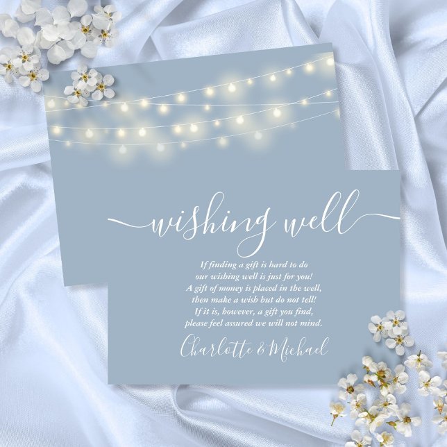 Carte D'accompagnement Wishing well String lumières Dusty Blue Mariage (Wishing Well String Lights Dusty Blue Wedding Enclosure Card)
