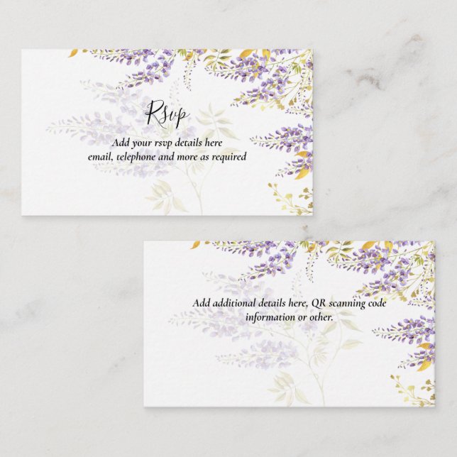 Carte D'accompagnement Wisteria moderne violet Mariage QR Code RSVP (Devant / Derrière)