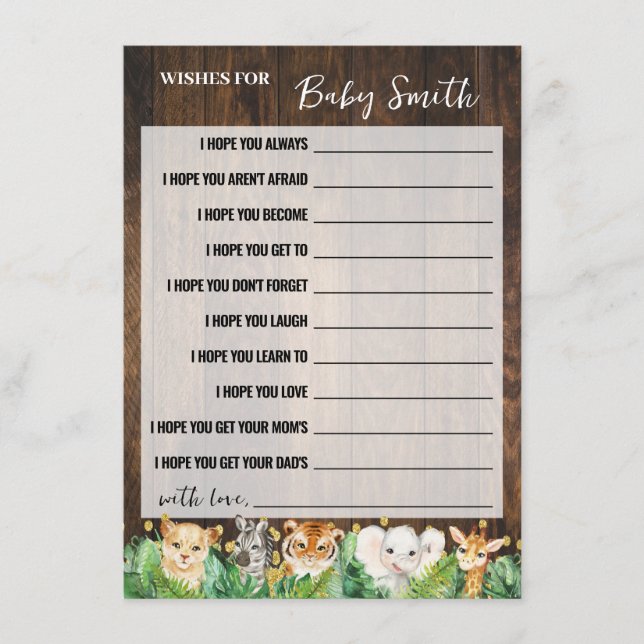 Carte D'accompagnement Wives for the Baby Safari Baby shower Game Card (Devant)