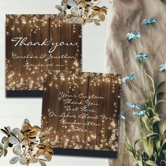 Carte D'accompagnement Wood Rustic String Lights Mariage Merci Note (Créateur téléchargé)