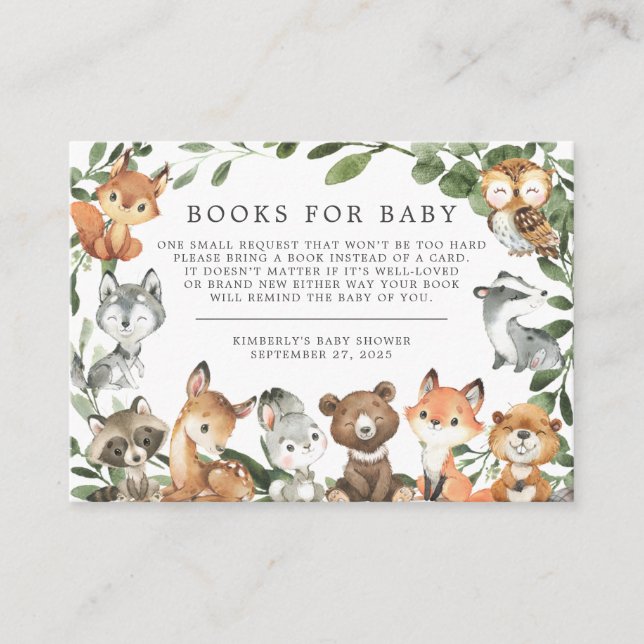 Carte D'accompagnement Woodland Animals Livres Pour Baby Baby shower Card (Devant)