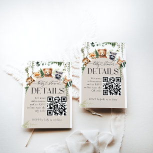 Carte D'accompagnement Woodland Modern Baby shower Détails QR Code