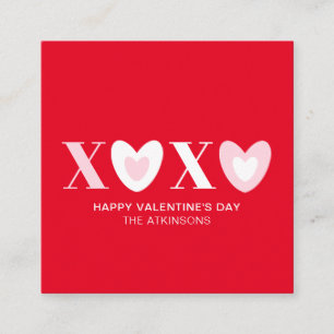 Carte D'accompagnement XOXO rouge blanc coeurs roses typographie moderne 