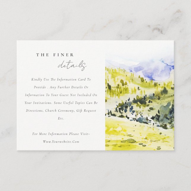 Carte D'accompagnement Yellow Green Countryside Hills Détails du Mariage (Devant)