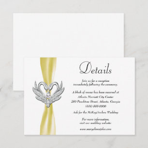 Carte D'accompagnement Yellow Ribbon Silver Swans Détails du Mariage
