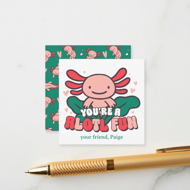 Carte D'accompagnement Your Alotl Fun | Axolotl Valentine  (Devant/Arrière en situation)