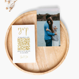 Carte D'accompagnement Your photo gold QR code black wedding RSVP