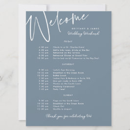 Carte d'accueil bleu mariage pour le week-end