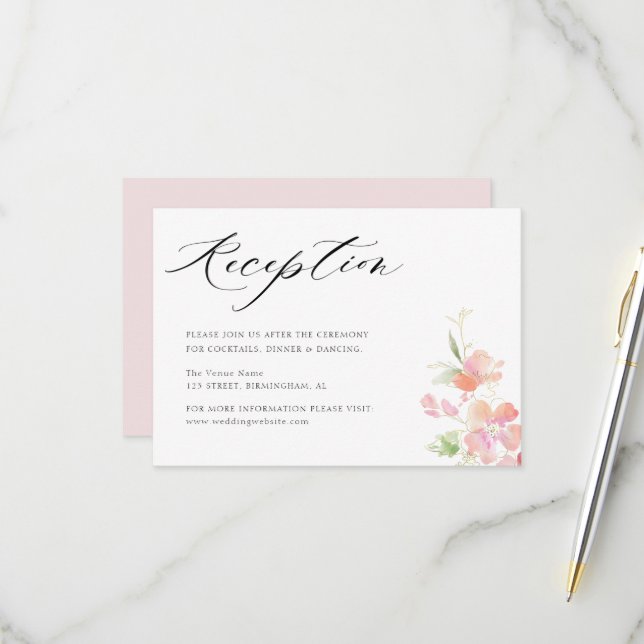 carte d'accueil de mariage rose floral gris (Devant/Arrière en situation)