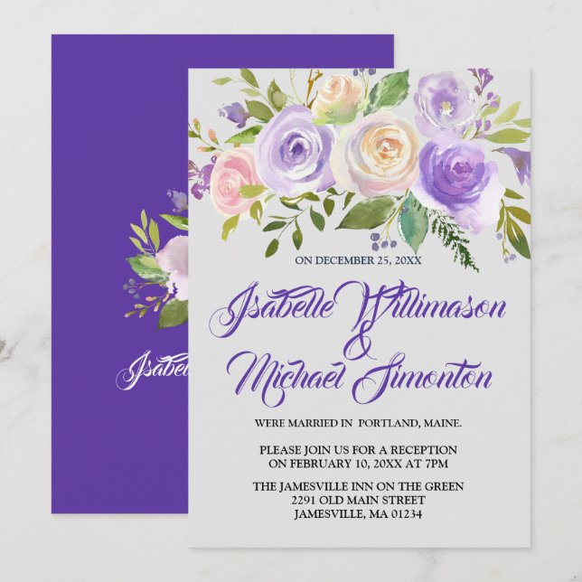 Carte d'accueil en Elopement Floral Rose (Devant / Derrière)