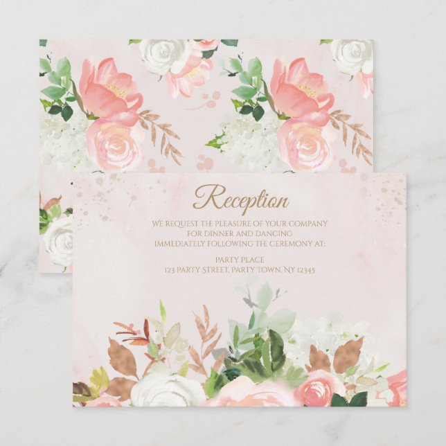 Carte d'accueil florale couleur or rose pâle (Devant / Derrière)