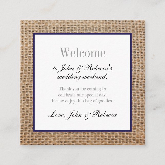 Carte d'accueil Mariage bleu Burlap & Navy (Devant)