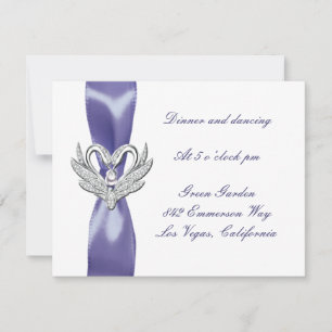 Carte d'accueil Mariage Cygnes d'argent bleu viole