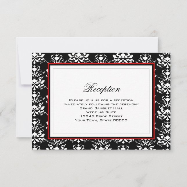 Carte d'accueil rouge en noir et blanc Damas (Devant)
