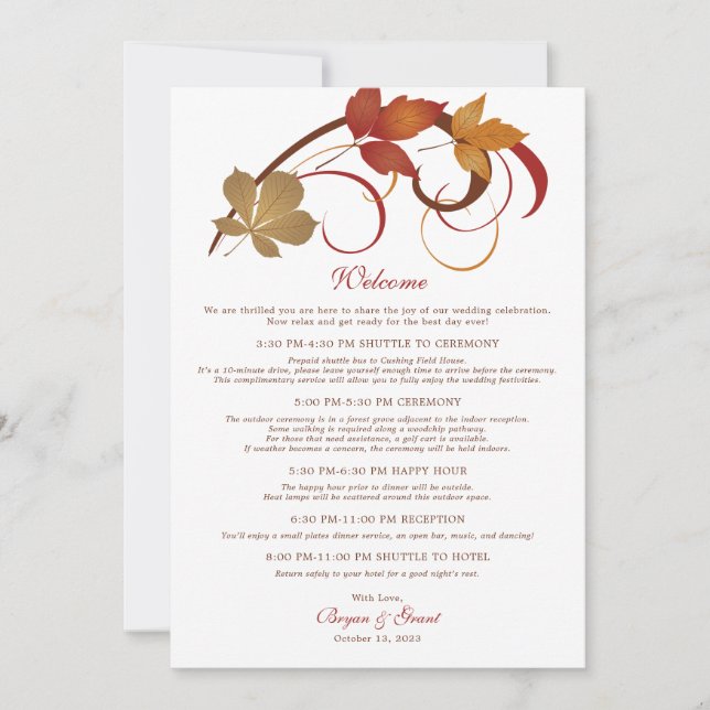 Carte d'accueil Rustic Falling Feuille Mariage (Devant)