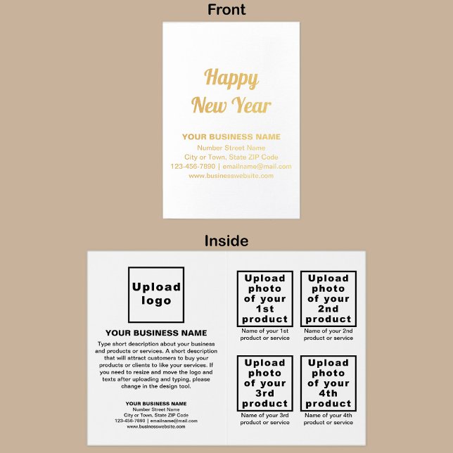 Carte d'achat White Business pour le Nouvel An (White business brand with products or services on Christmas folded foil card.)