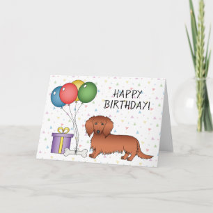 Carte Dachshund à dessin animé avec un long manteau roug