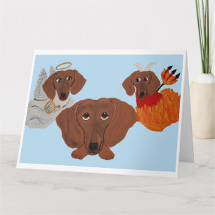 Carte Dachshund avec ange et diable