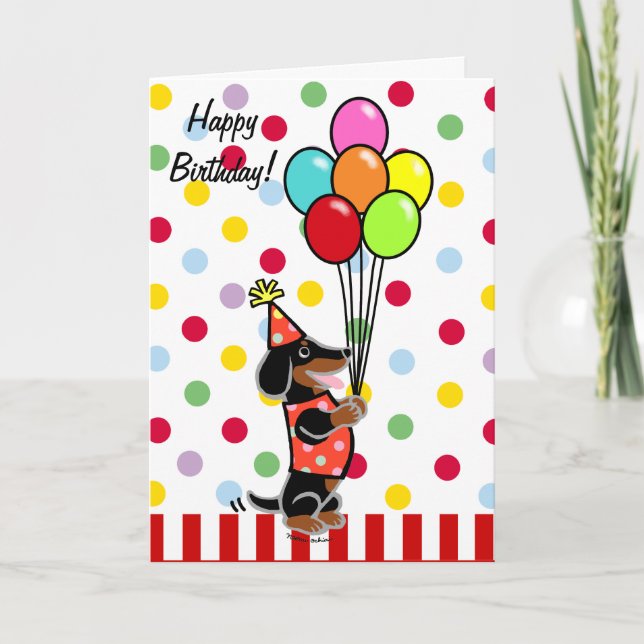Carte Dachshund Birthday Cartoon Balloons (Devant)