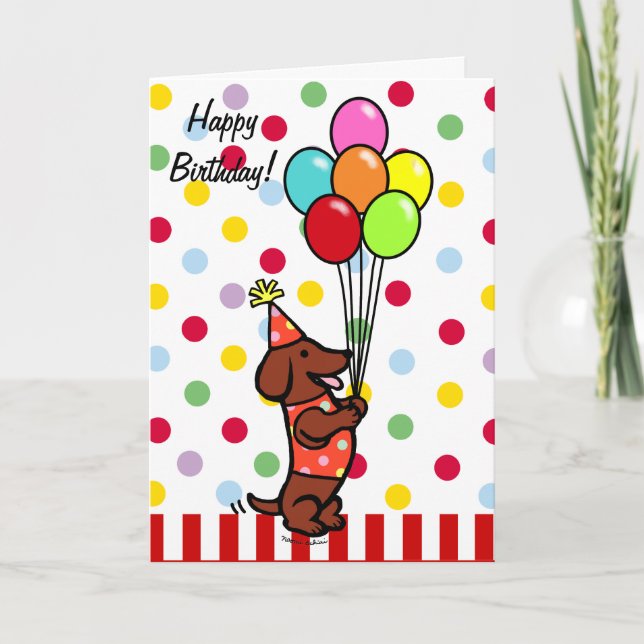 Carte Dachshund Birthday Cartoon Balloons (Devant)
