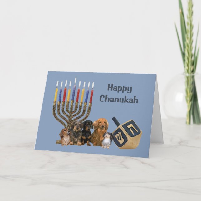 Carte Dachshund Chanukah Menorah Dreidel4 (Devant)