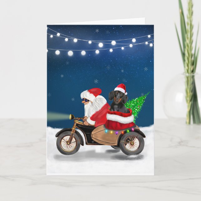 Carte Dachshund Chien Noël Père Noël  (Devant)