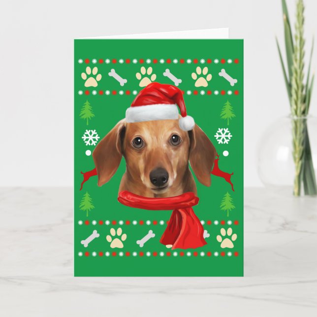 Carte Dachshund Chien Noël Ugly (Devant)