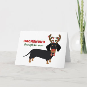 Carte Dachshund de Noël à travers le chien renne de neig