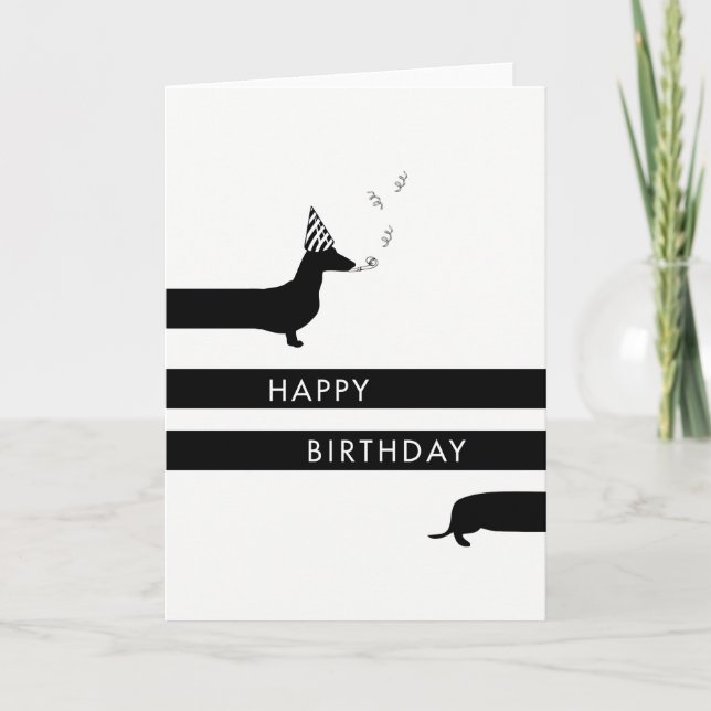Carte Dachshund drôle avec casquette de fête Joyeux anni (Devant)