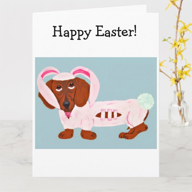 Carte Dachshund Easter Bunny (Fleur jaune)
