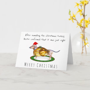 Carte Dachshund gourmand mange la dinde de Noël