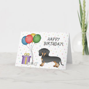 Carte Dachshund noir et feu à poil court Joyeux Annivers