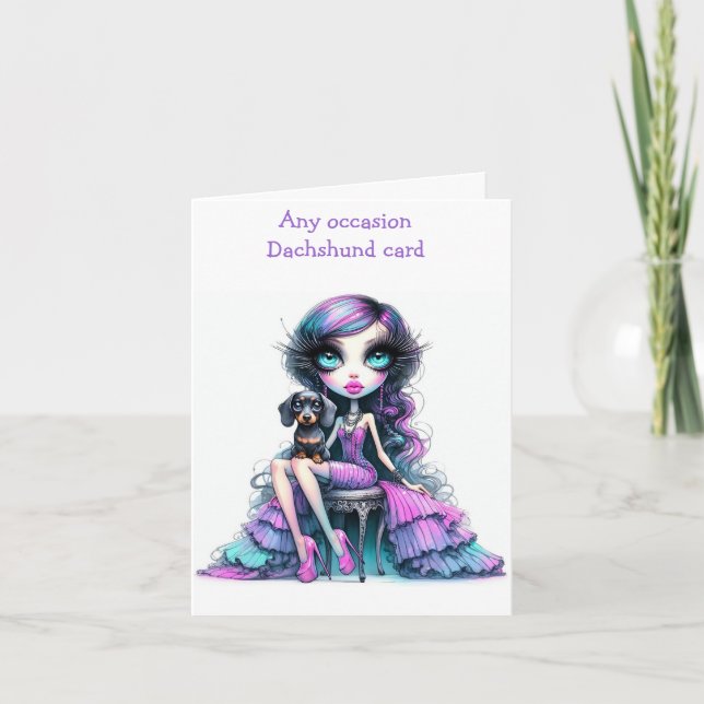 Carte Dachshund Pastel violet et rose (Devant)
