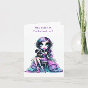 Carte Dachshund Pastel violet et rose