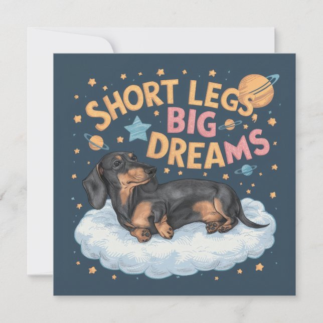 Carte Dachshund Pattes Courtes Grands Rêves (Devant)
