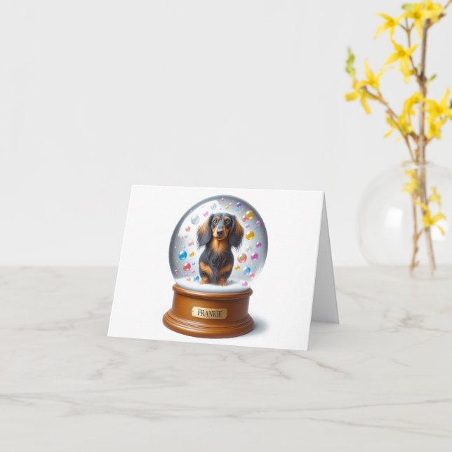 Carte Dachshund personnalisée (Fleur jaune)