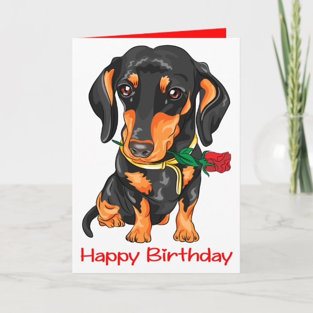 Carte Dachshund Puppy Cartoon Chien mignon Anniversaire (Devant)