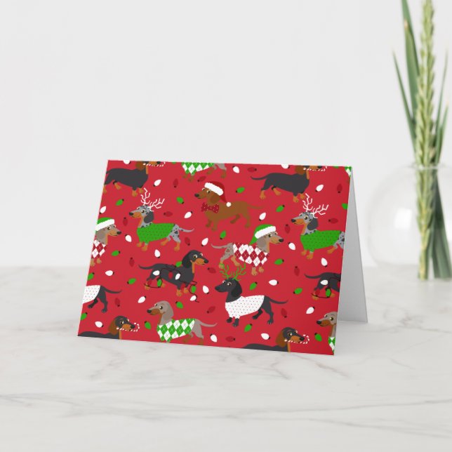 Carte Dachshund toutes robes de Noël (Devant)