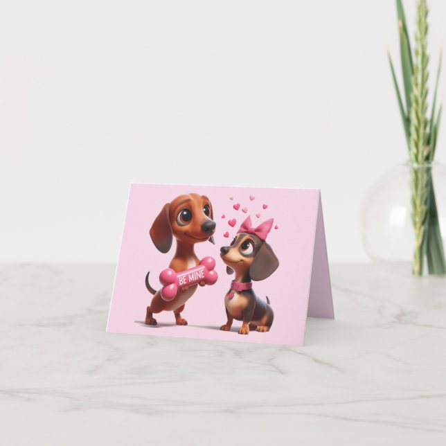 Carte Dachshund Valentine Animée (Devant)