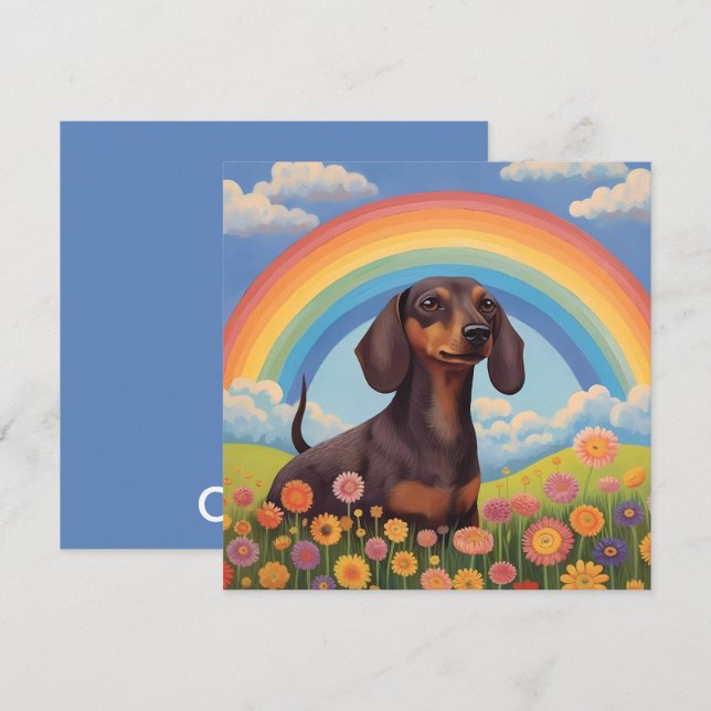 Carte Dachshund Wiener Dog Rainbow Bridge Nom personnali (Devant / Derrière)