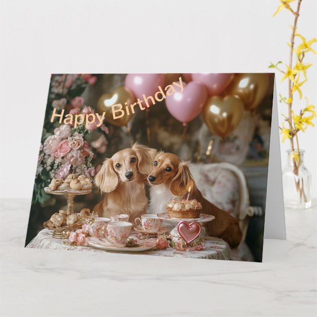 Carte Dachshunds Delight (Fleur jaune)