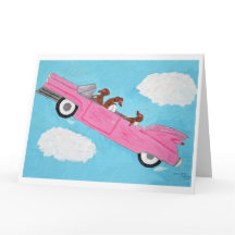 Dachshunds en cabriolet rose dans le ciel
