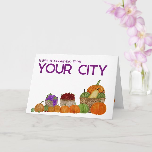 Carte d'action de grâce Citrouilles Aquarelle pers (Orchidée)