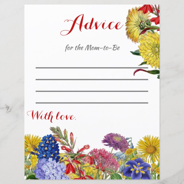 Carte d'activité fleur sauvage Floral Baby shower  (Devant)