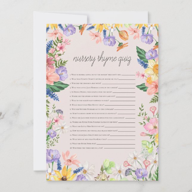 Carte d'activités de Baby shower de jeu de rime de (Devant)