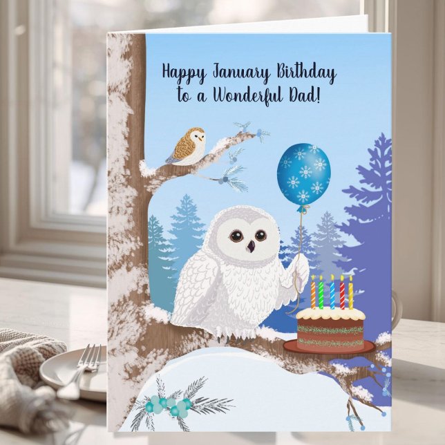 Carte Dad Happy January Birthday Snowy Owl (Créateur téléchargé)