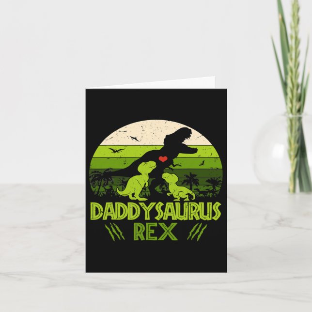 Carte Daddysaurus Rex 2 Enfants Dinosaure Coucher De Sol (Devant)